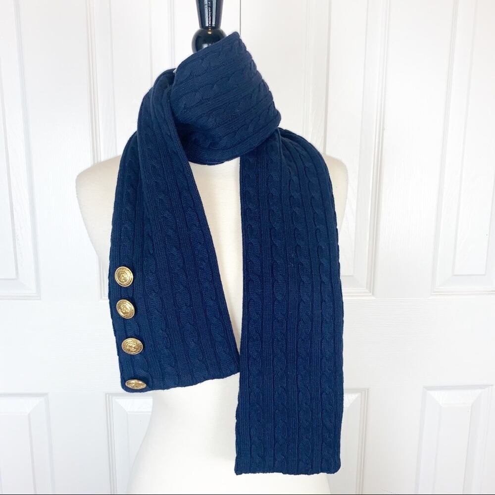 NASRIN M | Cable Knit Scarf Gold Buttons